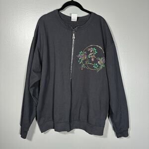Women's Black Rhinestone Hummingbird Zip Up Fleece Jacket Sweatshirt - Size XL